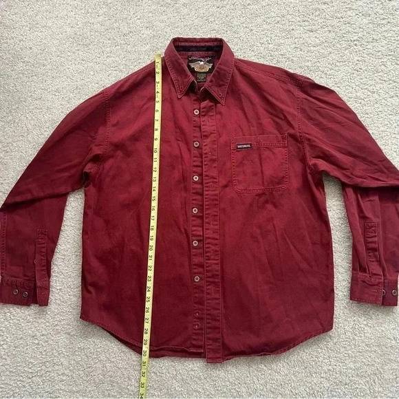 Harley-Davidson Shirt Long Sleeve Red Embroidered Logo Motorcycle Pocket Men L - Picture 13 of 14